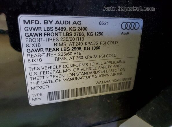 WA1AAAFY0M2109258 2021 AUDI Q5 Black 
