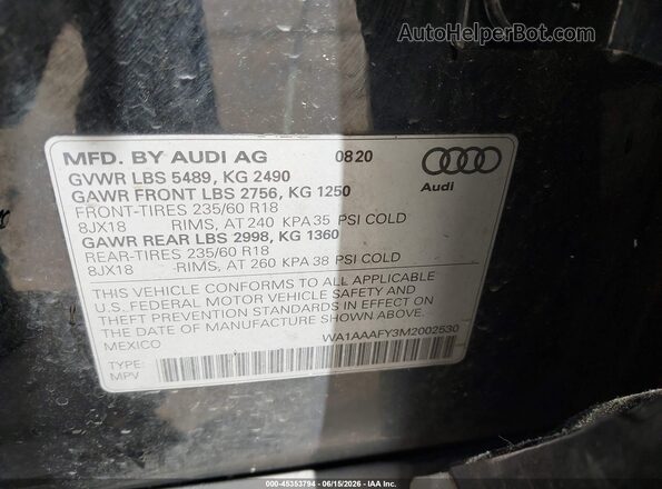 WA1AAAFY3M2002530 2021 AUDI Q5 Black Widok komory silnika