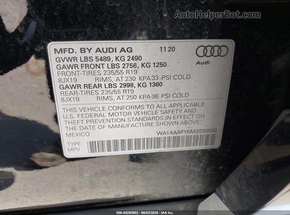 WA1AAAFY6M2030550 2021 AUDI Q5 Black Engine compartment view