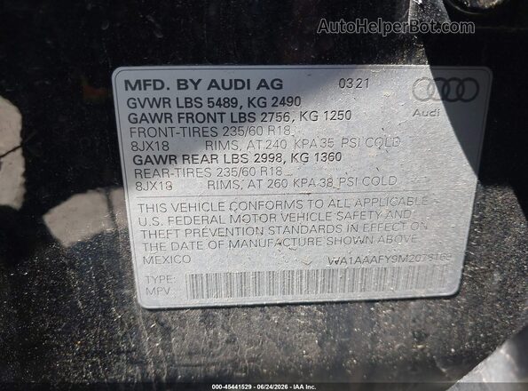 WA1AAAFY9M2078169 2021 AUDI Q5 Black Widok komory silnika