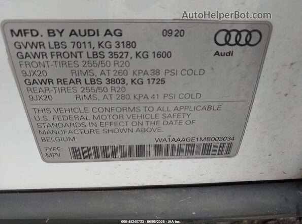 WA1AAAGE1MB003034 2021 AUDI E-TRON White Engine compartment view