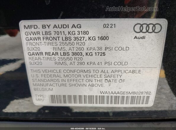 WA1AAAGE5MB028762 2021 AUDI E-TRON Black Вид підкапотного простору