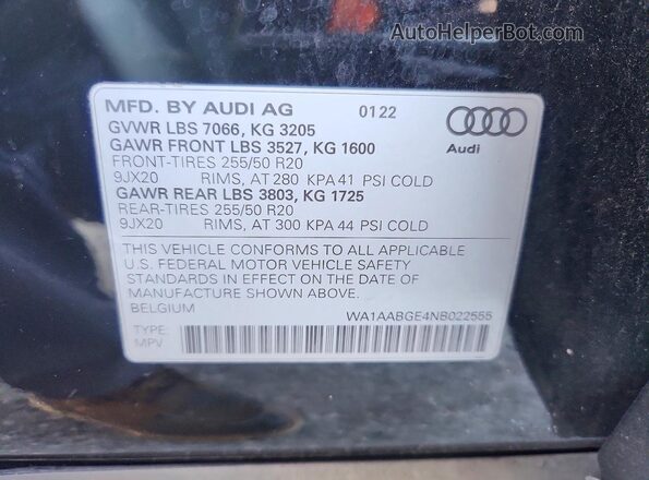 WA1AABGE4NB022555 2022 AUDI E-TRON Черный 