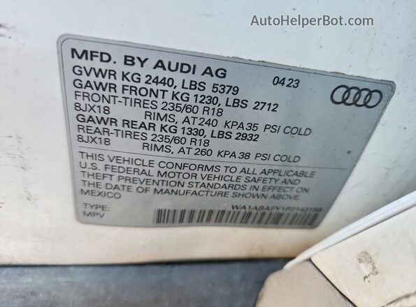 WA1ABAFY1P2143159 2023 AUDI Q5 White Շարժիչի բաժամունքի տեսք