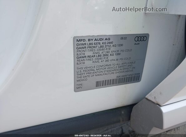 WA1ABAFY4N2125364 2022 AUDI Q5 Белый Вид подкапотного пространства