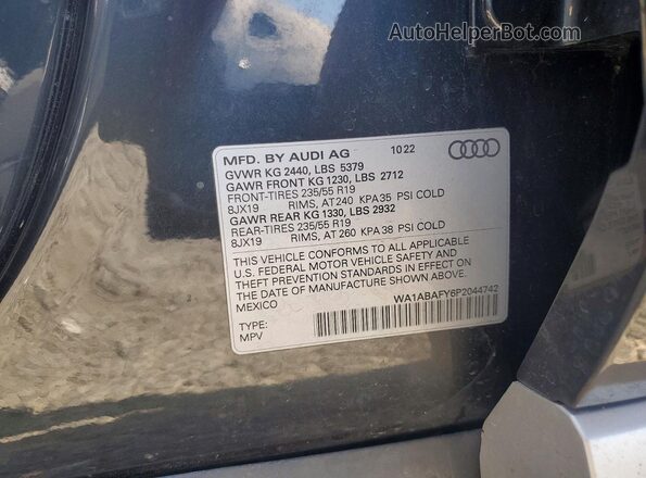 WA1ABAFY6P2044742 2023 AUDI Q5 Gray VIN sticker view