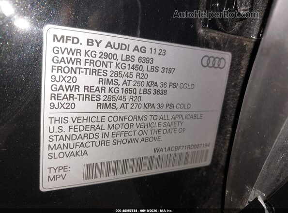 WA1ACBF71RD007194 2024 AUDI Q7 Черный Вид подкапотного пространства