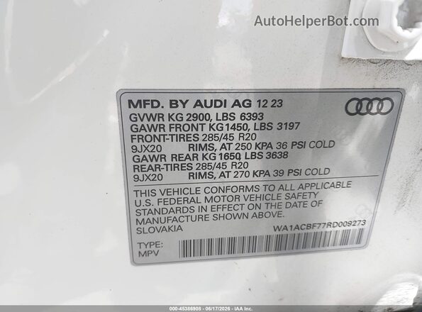 WA1ACBF77RD009273 2024 AUDI Q7 White Vista del compartimento del motor