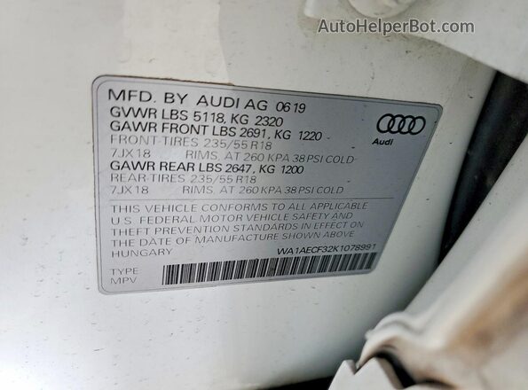 WA1AECF32K1078991 2019 AUDI Q3 White 