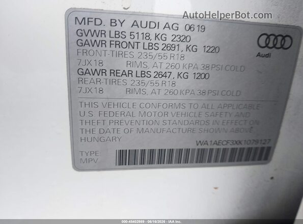 WA1AECF3XK1079127 2019 AUDI Q3 White Շարժիչի բաժամունքի տեսք