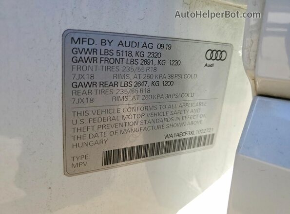 WA1AECF3XL1022721 2020 AUDI Q3 White 