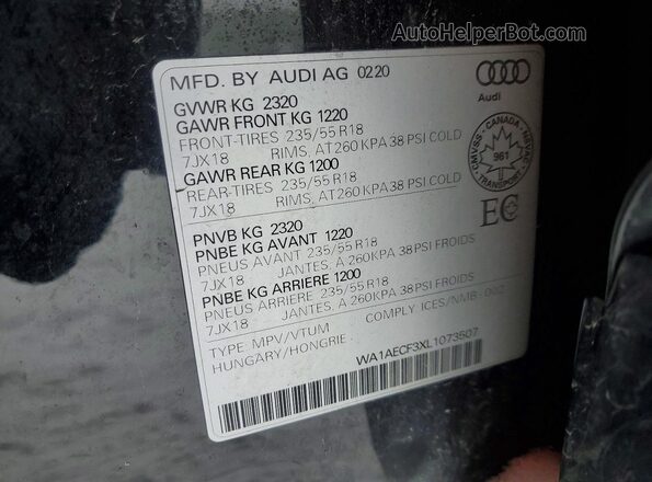 WA1AECF3XL1073507 2020 AUDI Q3 Черный 