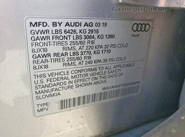WA1AHAF70KD036266 2019 AUDI Q7 Silver Սալոնի 360 աստիճան տեսք