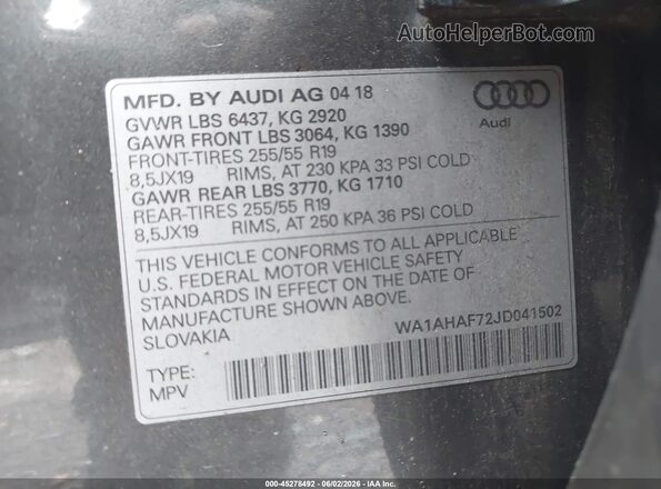 WA1AHAF72JD041502 2018 AUDI Q7 Серый Вид подкапотного пространства