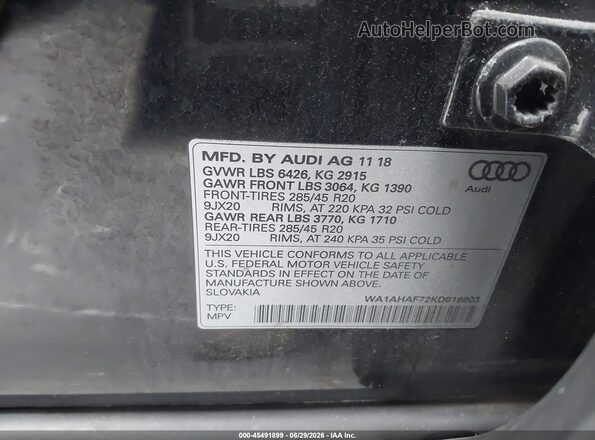 WA1AHAF72KD018903 2019 AUDI Q7 Black Widok komory silnika