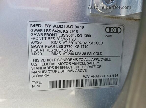 WA1AHAF72KD041856 2019 AUDI Q7 Silver Շարժիչի բաժամունքի տեսք