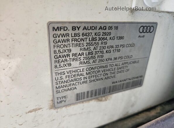 WA1AHAF74JD046765 2018 AUDI Q7 Белый 