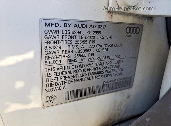 WA1AHAF77HD045829 2017 AUDI Q7 White 