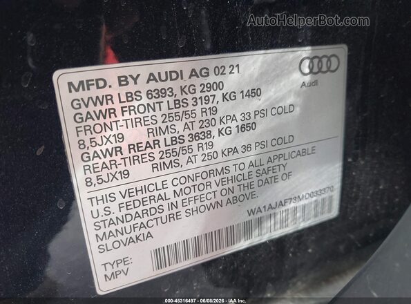 WA1AJAF73MD033370 2021 AUDI Q7 Black Widok komory silnika