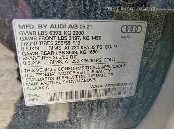 WA1AJAF73MD039783 2021 AUDI Q7 Black ძრავის განყოფილების ხედი