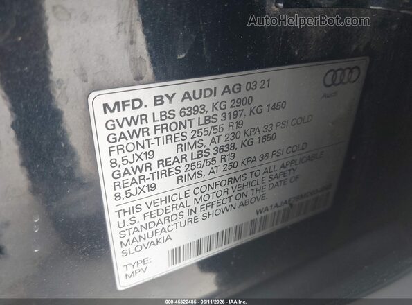 WA1AJAF78MD034045 2021 AUDI Q7 Black Vista del compartimento del motor
