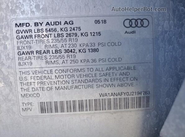 WA1ANAFY0J2194263 2018 AUDI Q5 Silver Սալոնի 360 աստիճան տեսք