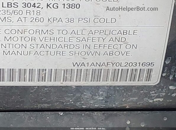 WA1ANAFY0L2031695 2020 AUDI Q5 Gray Vista del compartimento del motor