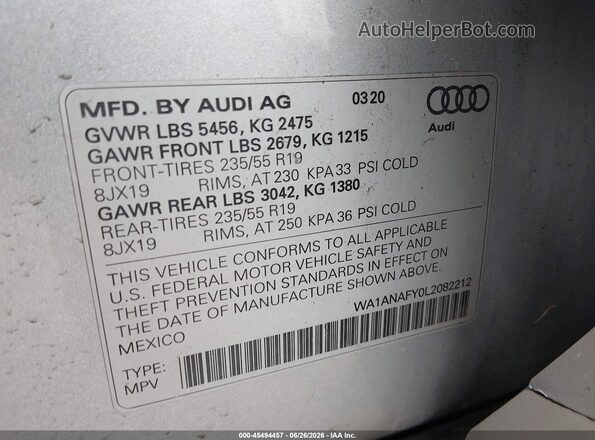 WA1ANAFY0L2082212 2020 AUDI Q5 Silver Շարժիչի բաժամունքի տեսք