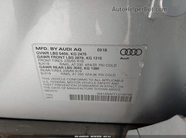 WA1ANAFY1J2163166 2018 AUDI Q5 Серебряный Вид подкапотного пространства