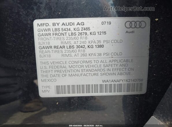 WA1ANAFY1K2143758 2019 AUDI Q5 Black Widok komory silnika