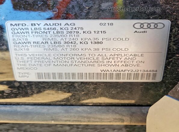 WA1ANAFY2J2134484 2018 AUDI Q5 Black Engine compartment view