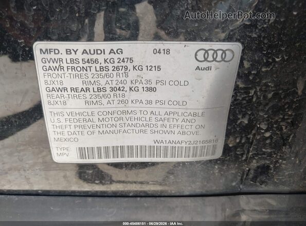 WA1ANAFY2J2165816 2018 AUDI Q5 Черный Вид подкапотного пространства