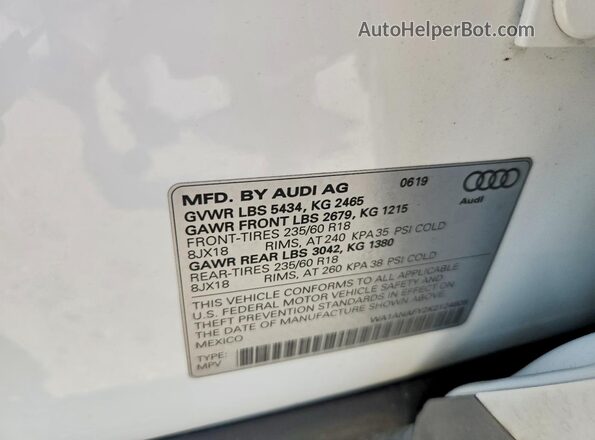 WA1ANAFY2K2124605 2019 AUDI Q5 White Սալոնի 360 աստիճան տեսք
