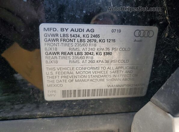 WA1ANAFY5K2143729 2019 AUDI Q5 Black VIN sticker view