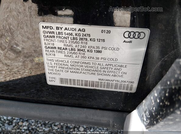 WA1ANAFY5L2057290 2020 AUDI Q5 Black Engine compartment view