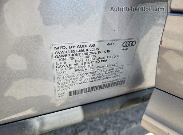 WA1ANAFY7J2014924 2018 AUDI Q5 Silver VIN կոդի պիտակի տեսք