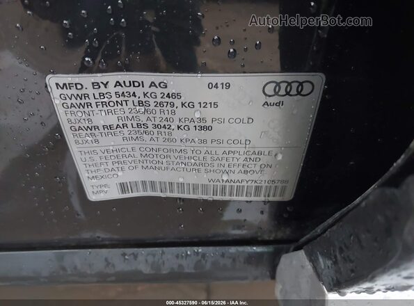 WA1ANAFY7K2105788 2019 AUDI Q5 Gray Вид підкапотного простору