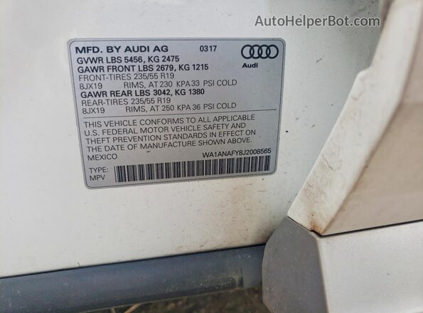 WA1ANAFY8J2008565 2018 AUDI Q5 White 