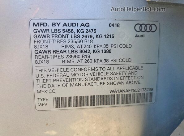 WA1ANAFY8J2173239 2018 AUDI Q5 Silver Engine compartment view