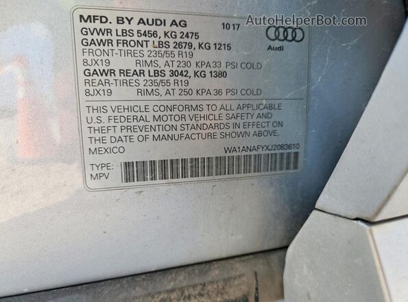 WA1ANAFYXJ2083610 2018 AUDI Q5 Silver 