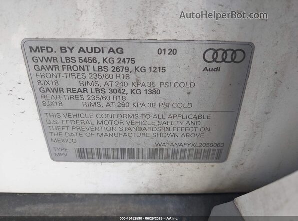 WA1ANAFYXL2058063 2020 AUDI Q5 White Engine compartment view