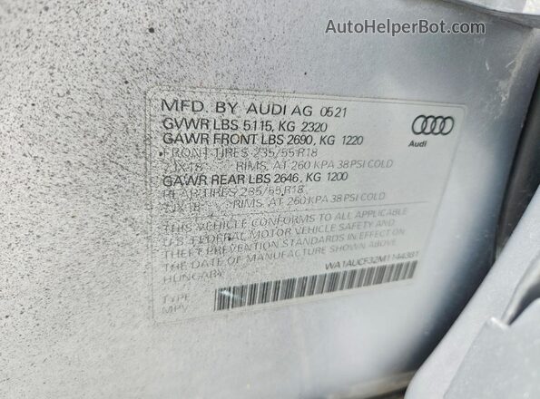WA1AUCF32M1144381 2021 AUDI Q3 Silver Սալոնի 360 աստիճան տեսք