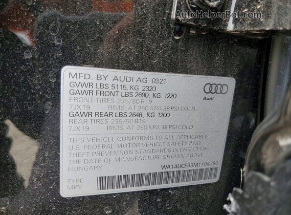 WA1AUCF33M1104780 2021 AUDI Q3 Black Панорамний вид салону 360°