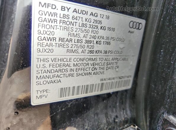 WA1AVAF17KD021476 2019 AUDI Q8 Black Engine compartment view