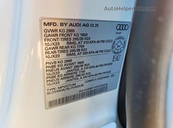 WA1AWBF1XSD026206 2025 AUDI SQ8 White სალონის 360-გრადუსიანი ხედი