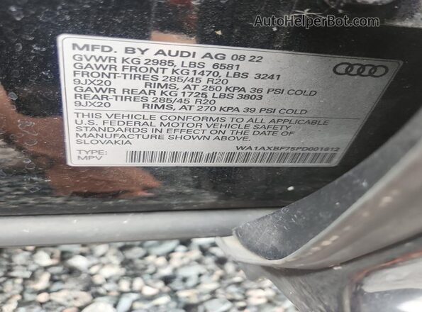 WA1AXBF75PD001612 2023 AUDI Q7 Black VIN կոդի պիտակի տեսք