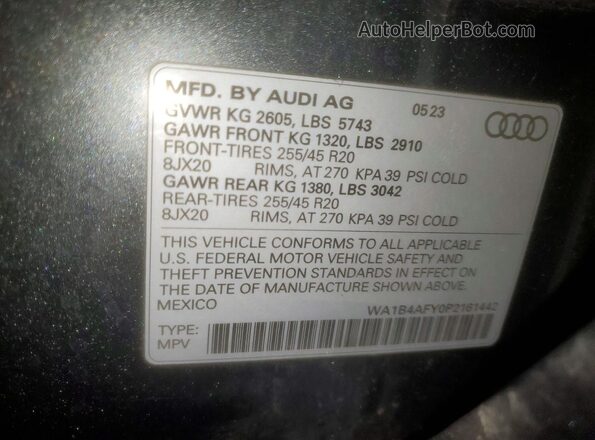 WA1B4AFY0P2161442 2023 AUDI SQ5 Charcoal Вид наклейки з VIN-кодом
