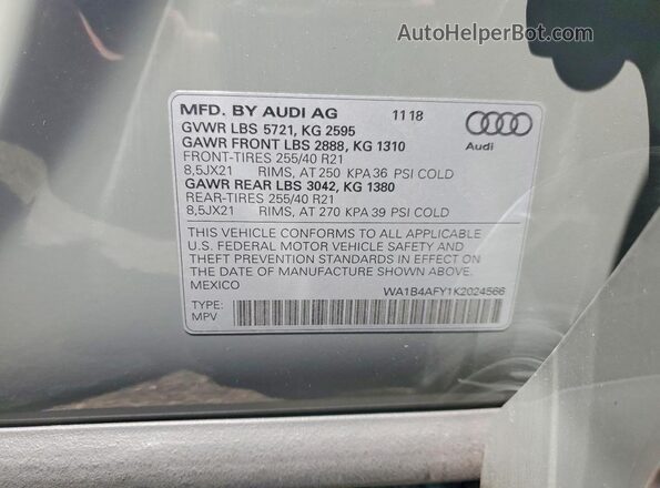 WA1B4AFY1K2024566 2019 AUDI SQ5 Gray 