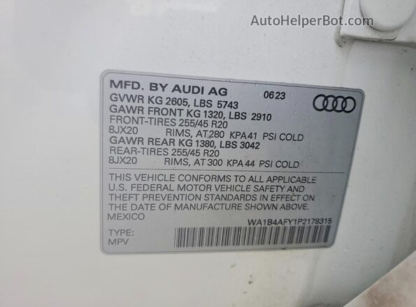 WA1B4AFY1P2178315 2023 AUDI SQ5 White Vista interior de 360 grados