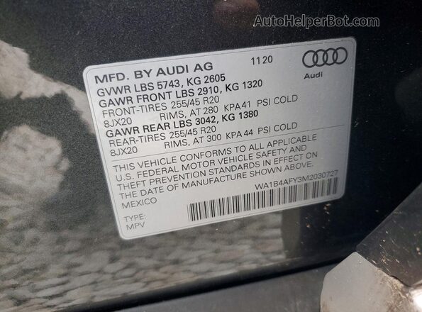WA1B4AFY3M2030727 2021 AUDI SQ5 Gray Սալոնի 360 աստիճան տեսք